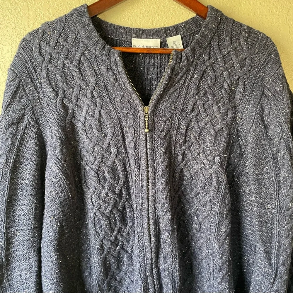 Croft & Barrow Womens XL Blue Silk Blend Full Zip Cable Knit Cardigan Sweater